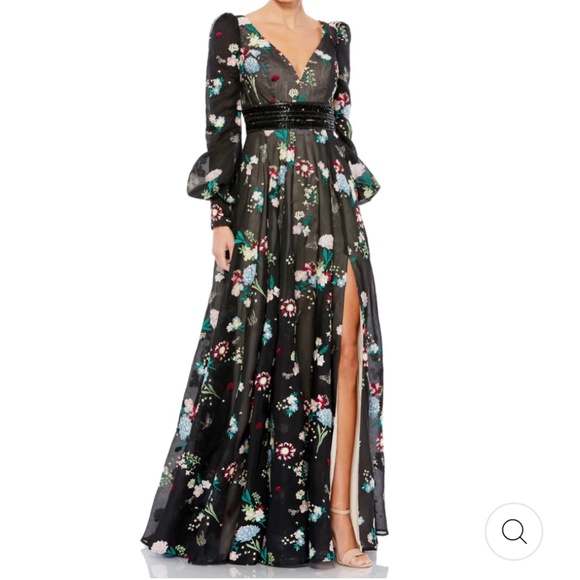 Mac Duggal Dresses & Skirts - FLORAL EMBROIDERED BISHOP SLEEVE MAXI DRESS